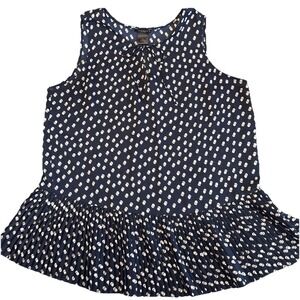 Ann Taylor Women Navy Polka‎ Dots Pleated Sleeveless Blouse S